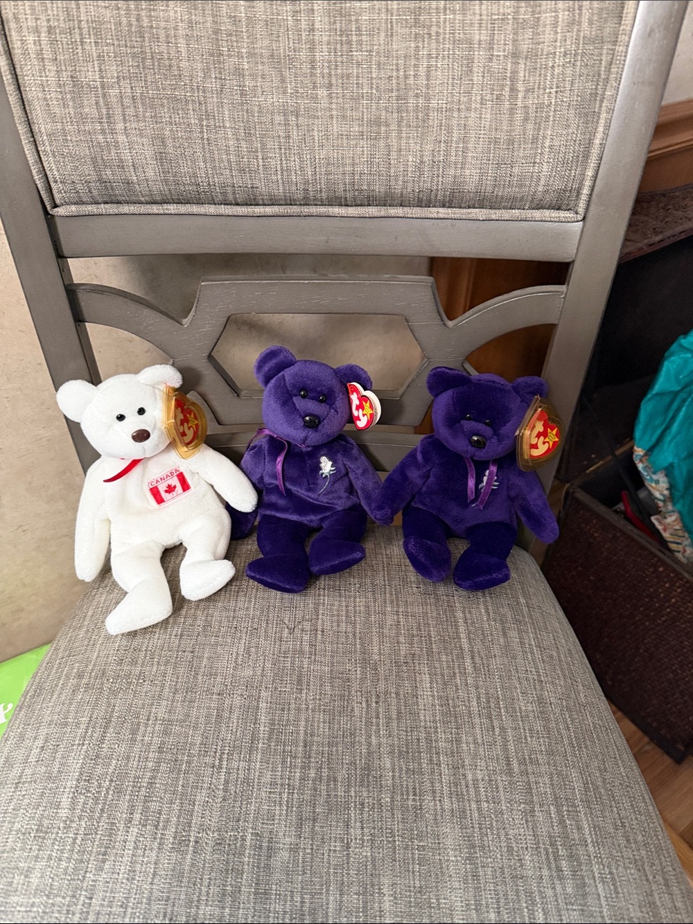 Ty Beanie Baby Plush Bears - Purple and White Trio